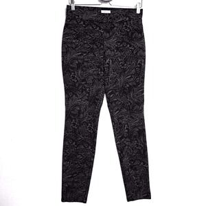 Style Co Womens Medium Black Gray Paisley Pull On Tapered Pants Stretch Trouser